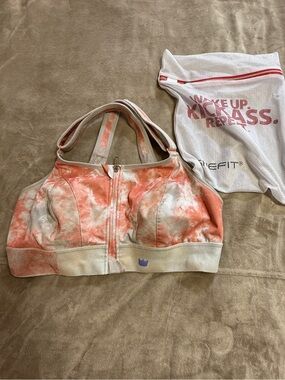 Shefit Ultimate High Impact Zip Front Sports Bra Coral Tie Dye Size 2Luxe Mesh B